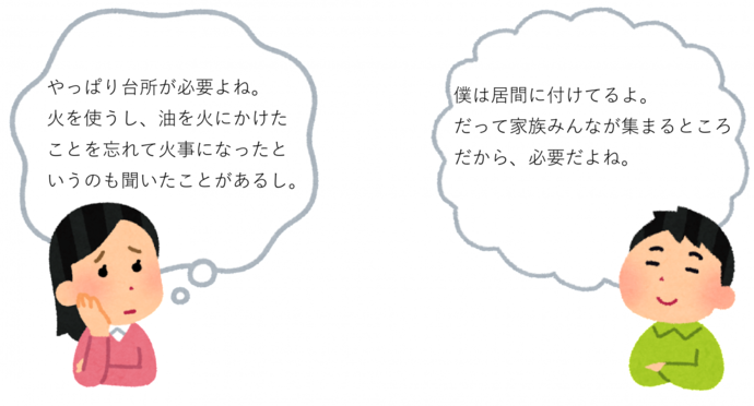 イラスト:消化器の設置場所について語る二人