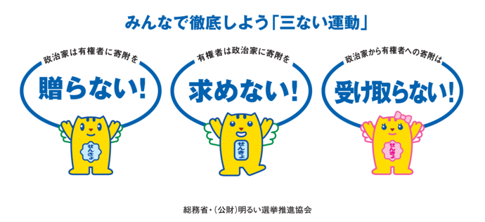 寄附禁止の三原則「贈らない」「求めない」「受け取らない」の画像